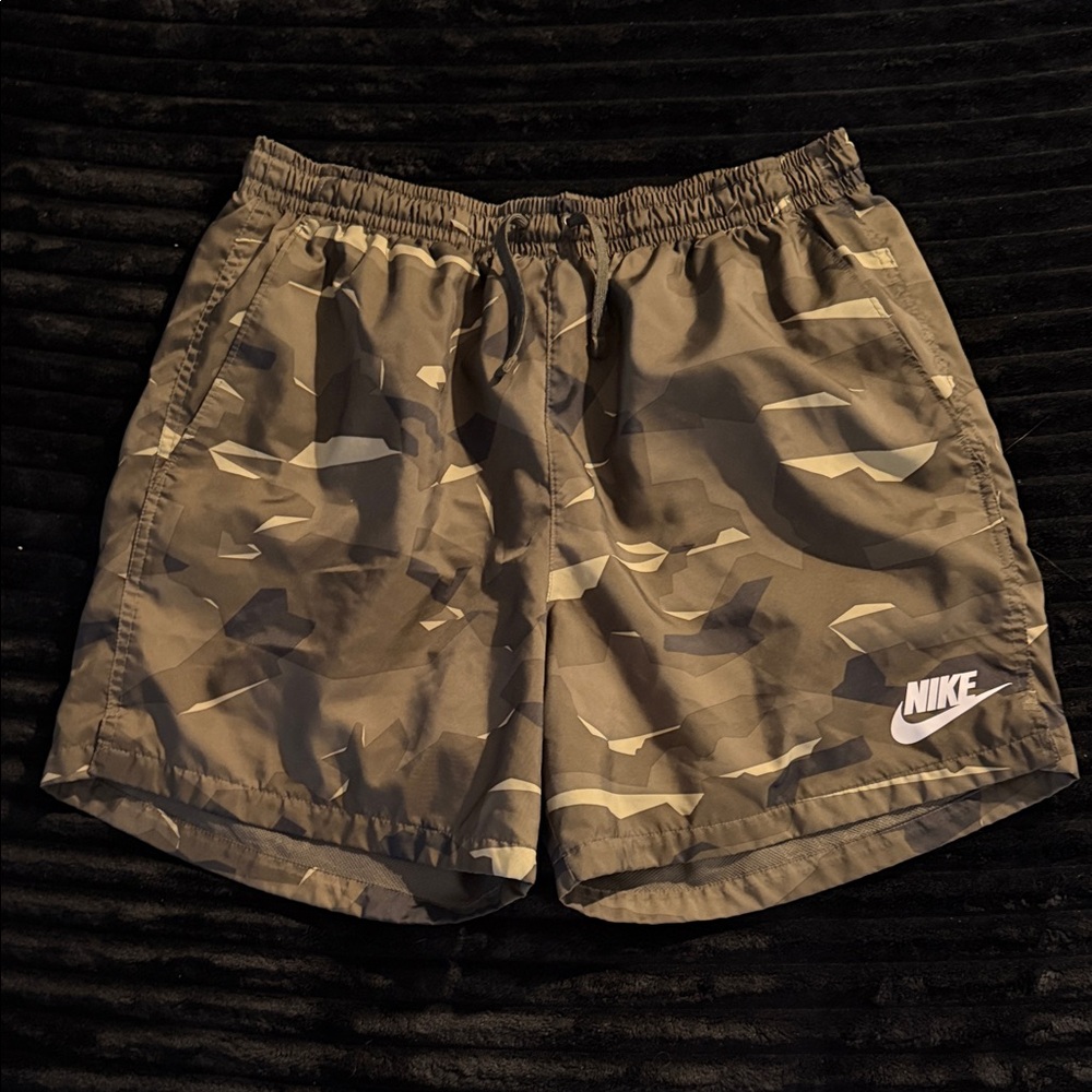 Nike Camo Swim/Training Shorts — Olive & Beige
